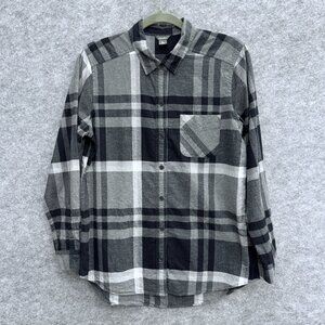Eddie Bauer Women's Button Up Casual Flannel Shirt Size M, Cotton Black White